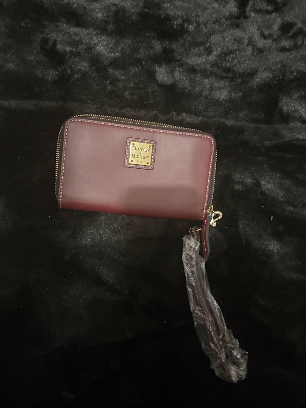 Dooney & Bourke Wine Leather Zip Card Holder Wristlet